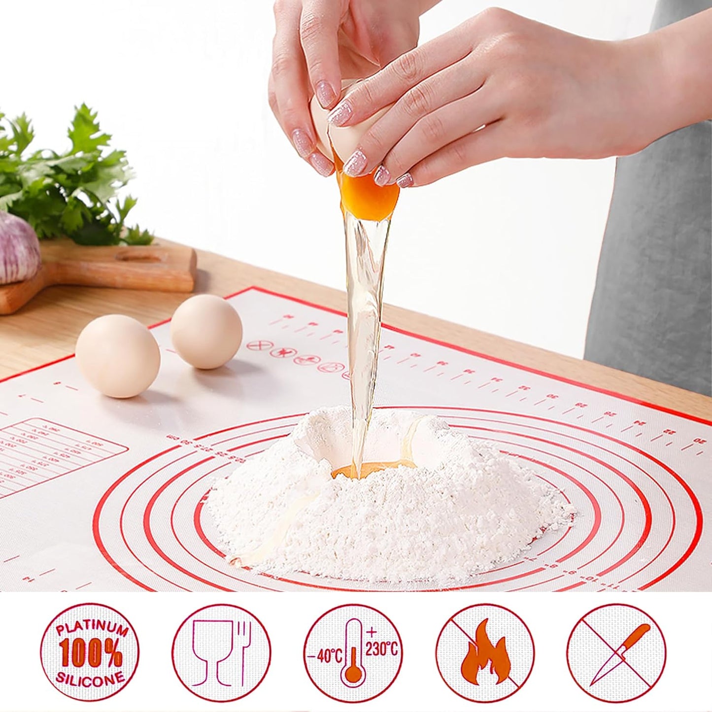 Skiennix Silicone Baking Mat - Super Large 32x24 Inch Non-Stick Pastry Mat with Dough Scraper & Ties