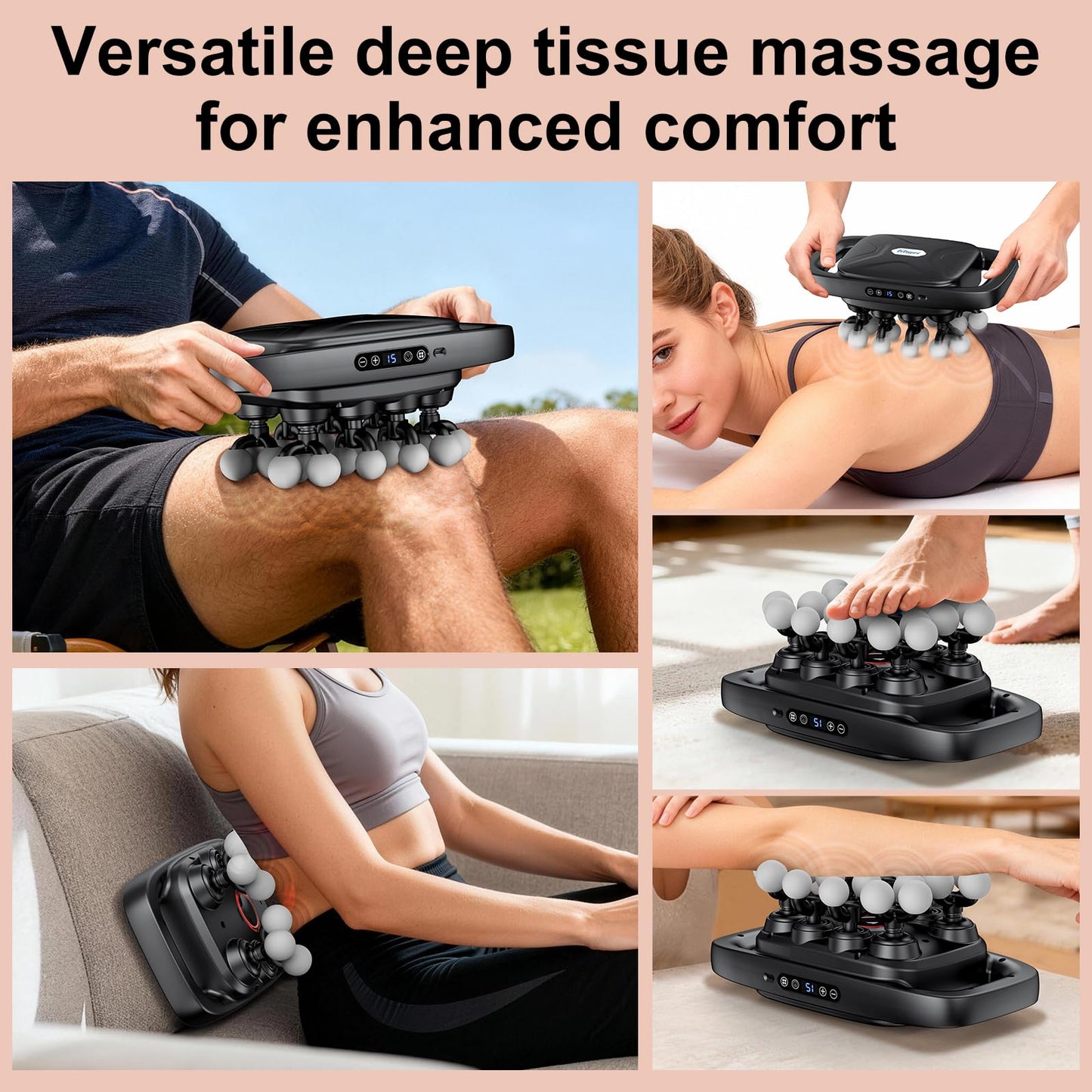 Fitiger Massage Gun Deep Tissue for Back, Shoulder and Neck Pain Relief, Powerful Shoulders, Back Massager, Legs, Foot Massager & Full Body Muscle Recovery with 20 Massage Heads, 3 Modes & 30 Speed