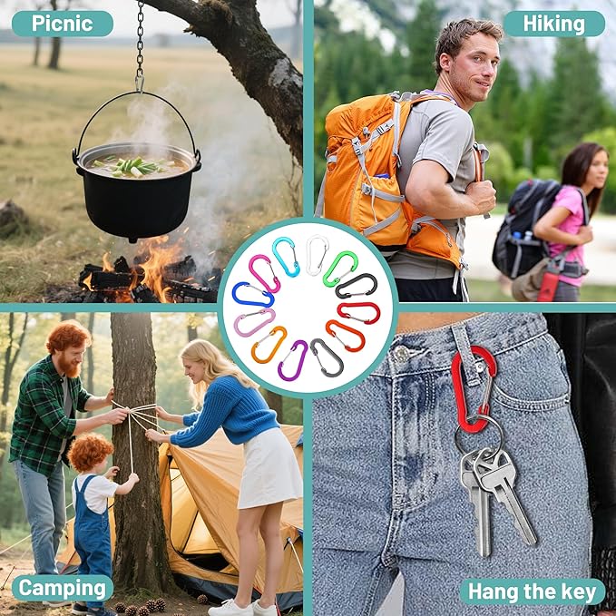 Multi-Pack Aluminum Carabiner Clips, 2" Ultra-Light Spring & Locking for Key,Hiking, Outdoor Activities