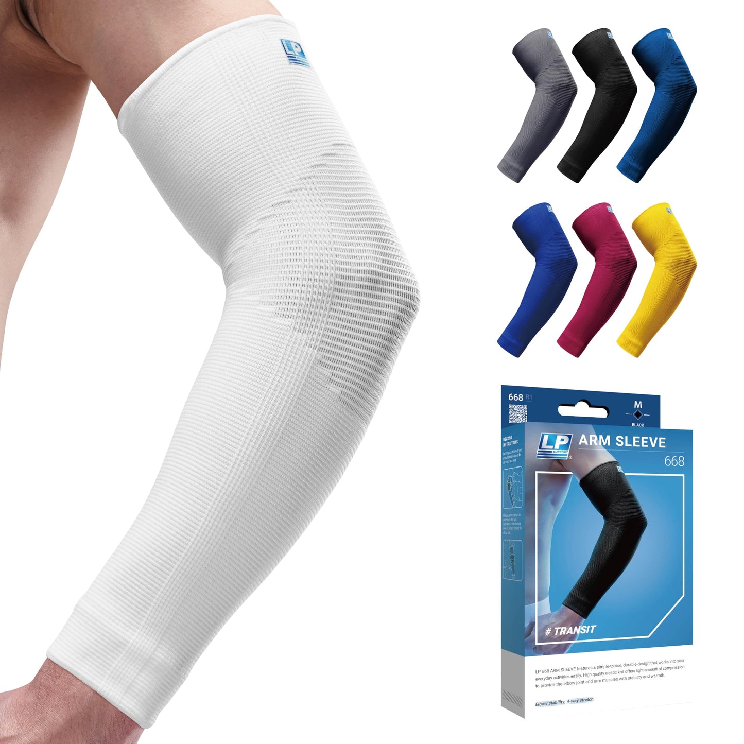 LP SUPPORT 668 Compression Elbow Sleeve - Arm Sleeve for Workouts, Sports & Weightlifting - for Golf and Tennis Elbow Brace for Men & Women (White, XL, 1pcs)