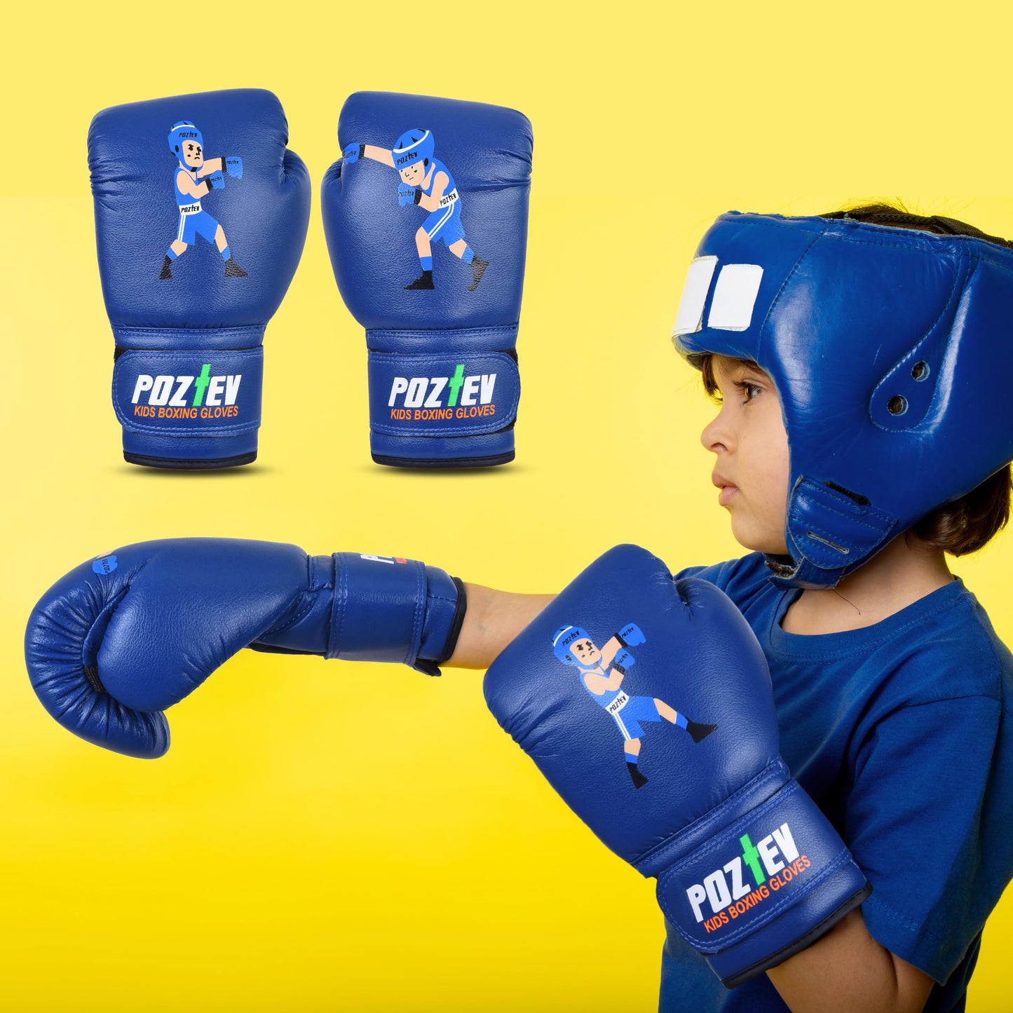 POZTEV Youth Boxing Gloves for Kids Ideal for Boxing, Kickboxing, Muay Thai, UFC, MMA - Beginner Junior Heavy Punching Bag Gloves for Children Sparring Training Martial Arts Mitts (Blue,6oz)