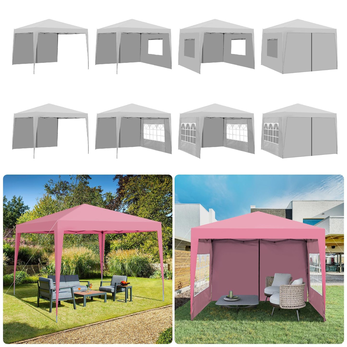 Trygoal 10x10FT Canopy Tent, Outdoor Gazebo Pop up Canopy with 4 Removable Sidewalls & 2 Windows, Patio Camping Shade Canopy with 4 PCS Weight Sand Bag & Carry Bag, Ideal for Parties Events, Pink