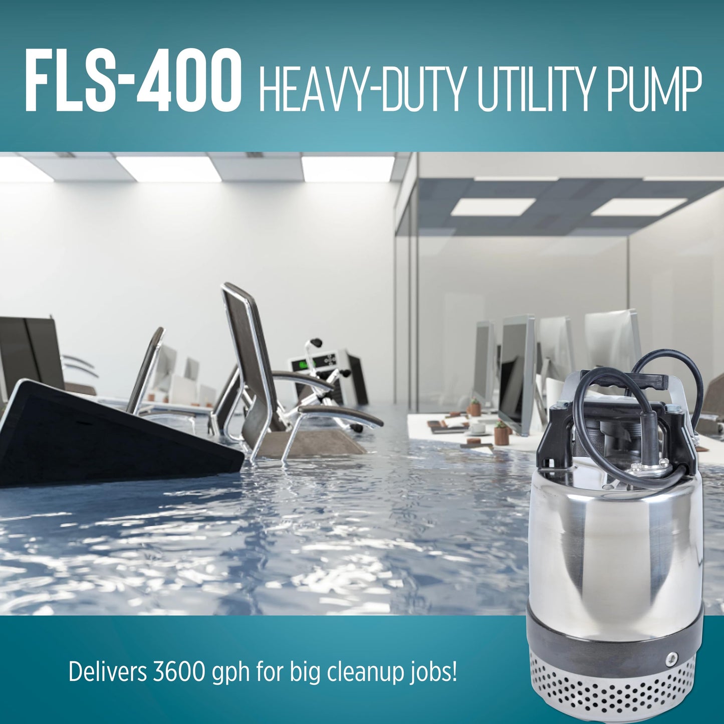 Little Giant FLS-400, 115-Volt, 3600 GPH, 1/2 HP Heavy-Duty Manual Stainless Steel Submersible Utility Pump with 20-Ft. Cord, Steel, 620240