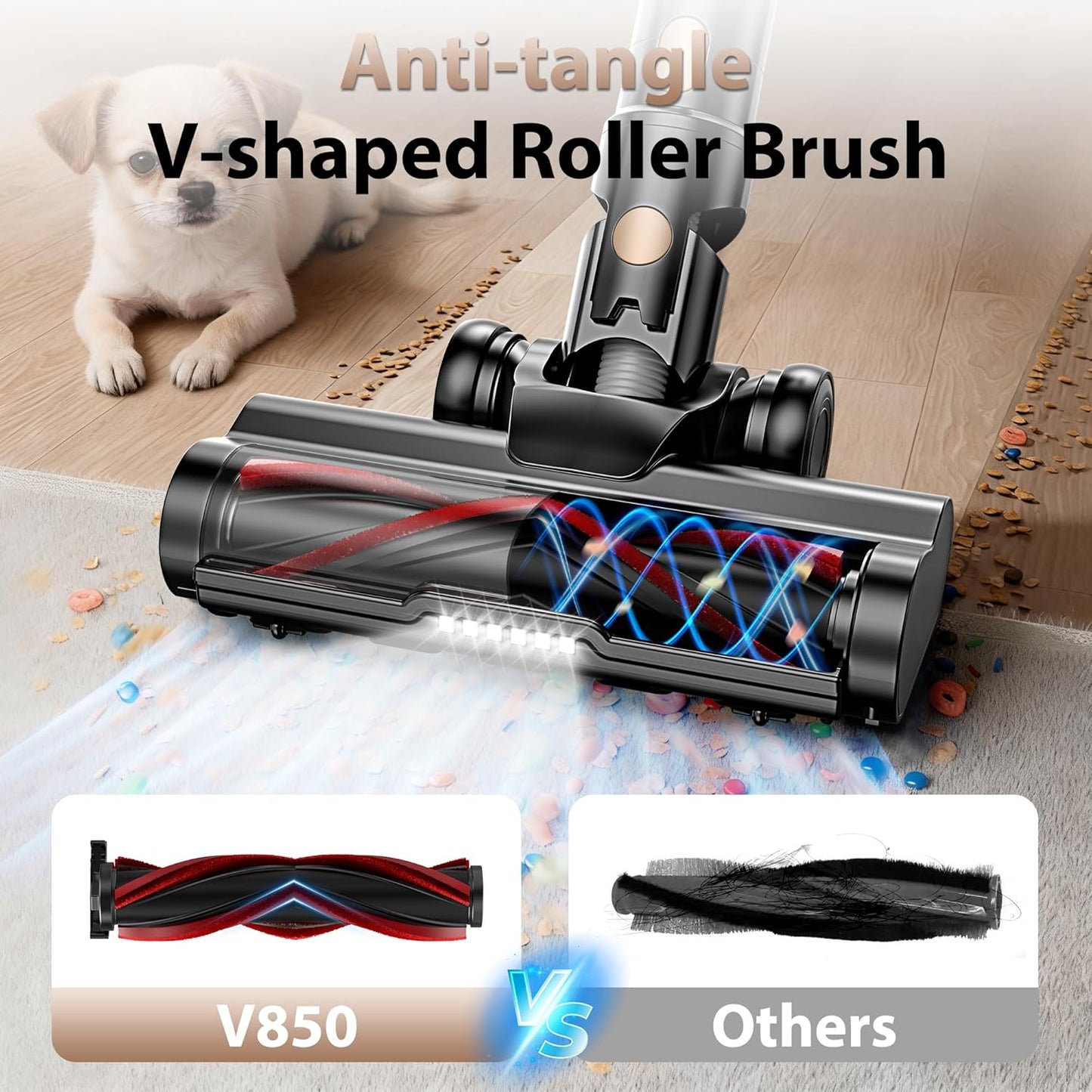 Tikom V850 Cordless Vacuum Cleaner - 50000Pa Suction, 70 Mins Runtime, LED Touch Screen, 1.8L Dust Cup, Lightweight for Pet Hair & Carpets