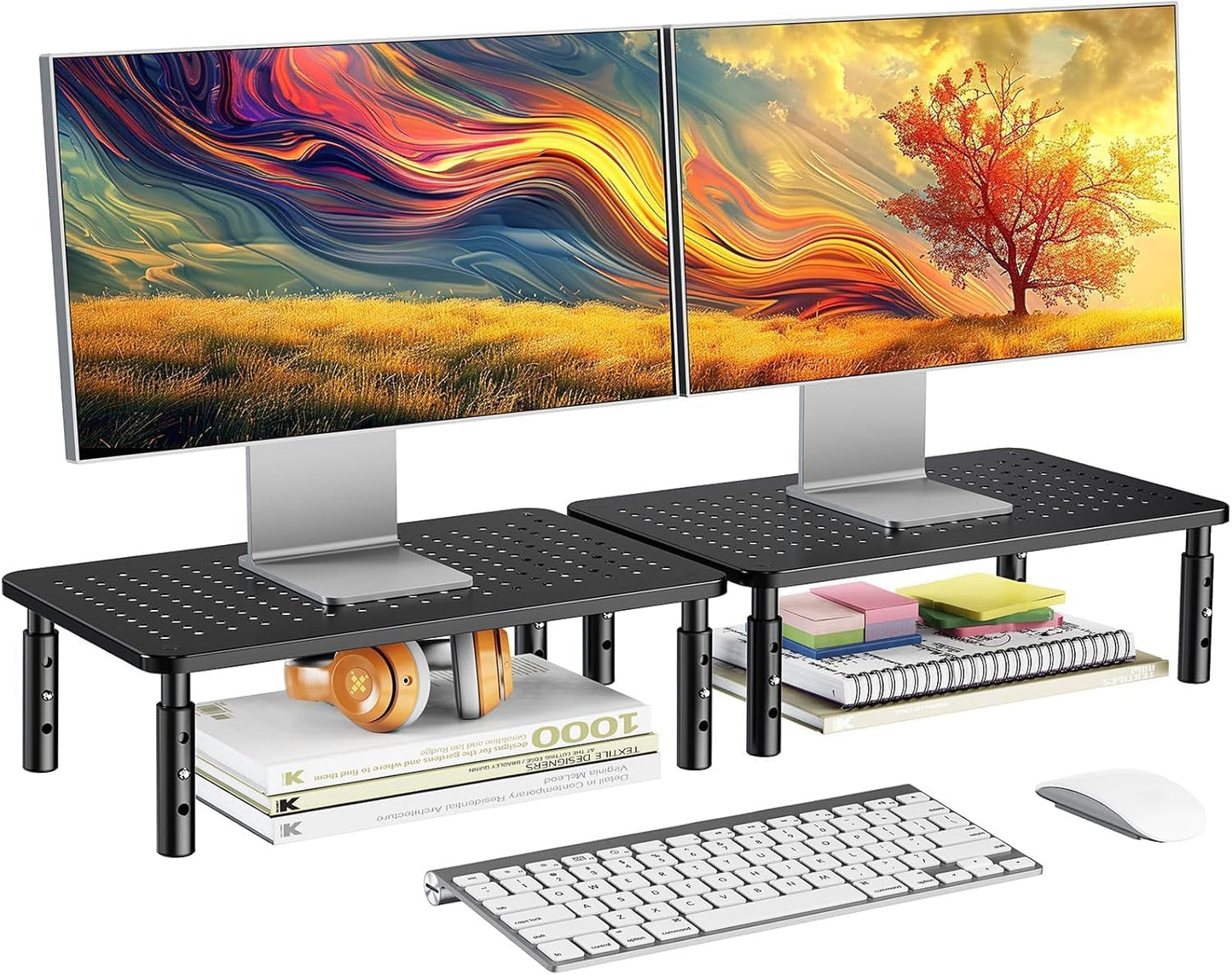 2 2 Pack, HUANUO Monitor Stand for Desk, Computer Monitor Stand Height Adjustable, Monitor Riser for Monitors, Laptop