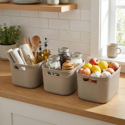 BINO Plastic Storage Bins - 5.5 Liter, 3 Pack in Taupe | Stylish Organization for Home & Pantry