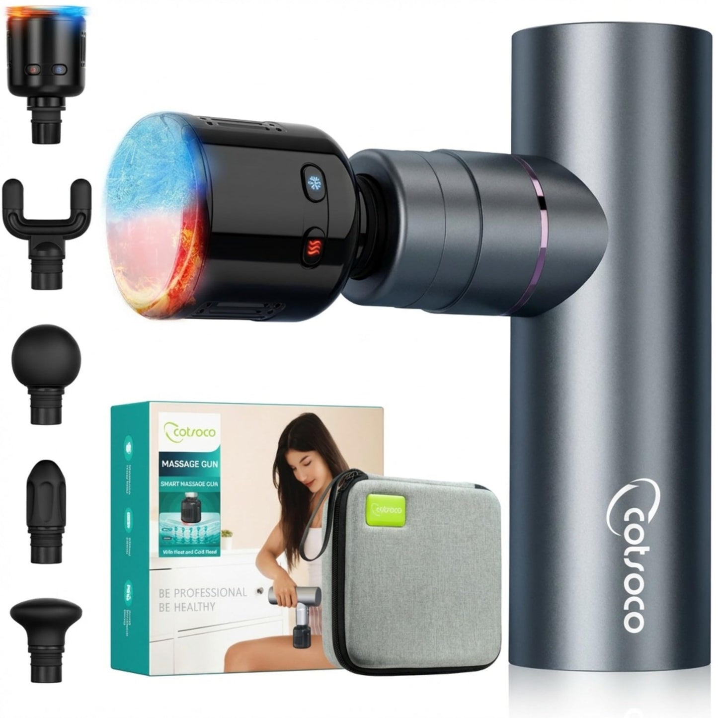 cotsoco Mini Massage Gun with Heat and Cold Therapy, Full-Metal Handheld Electric Massager Deep Tissue for Body Muscle Pain Relief, Silent Portable Percussion Massage Gun, Mothers Day Gifts
