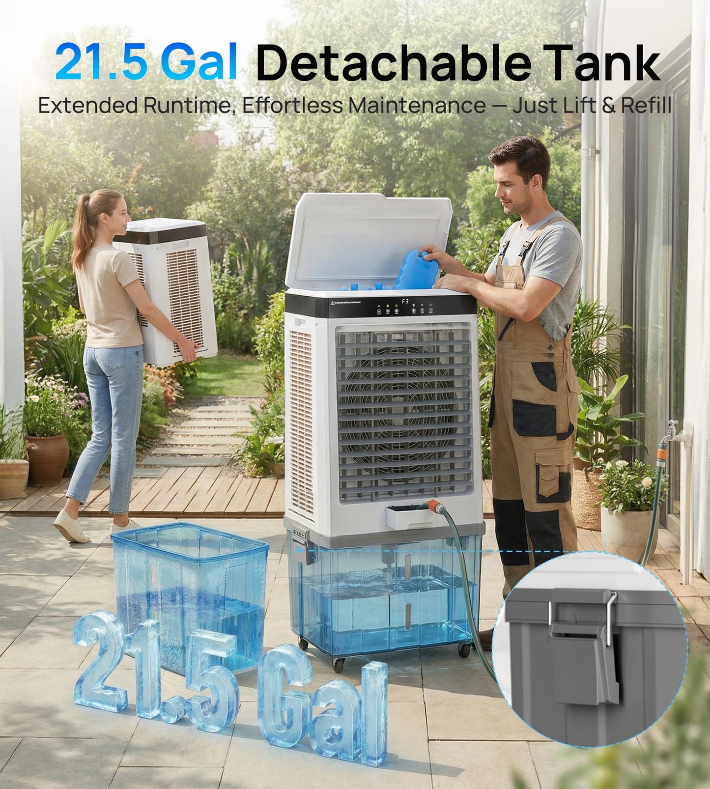 Landeagle 48" Industrial Evaporative Coolers,6288CFM Portable Swamp Cooler Air Conditioner with 21.5Gal Tank & 120°Oscillation,Outdoor Cooling Fan with 12H Timer for Indoor Patio Garage Commercial Use