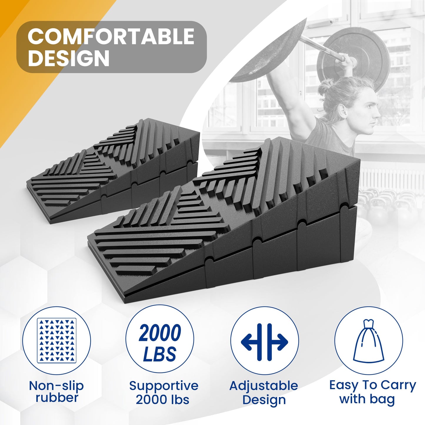 Ryzying Squat Wedge Rubber Slant Board Squat Wedge Block 2PCS Non Slip Professional Squat Ramp,Squat Platform for Heel Elevated Squats and Calf Raises,Slant Board Professional Squat Ramp for Weights