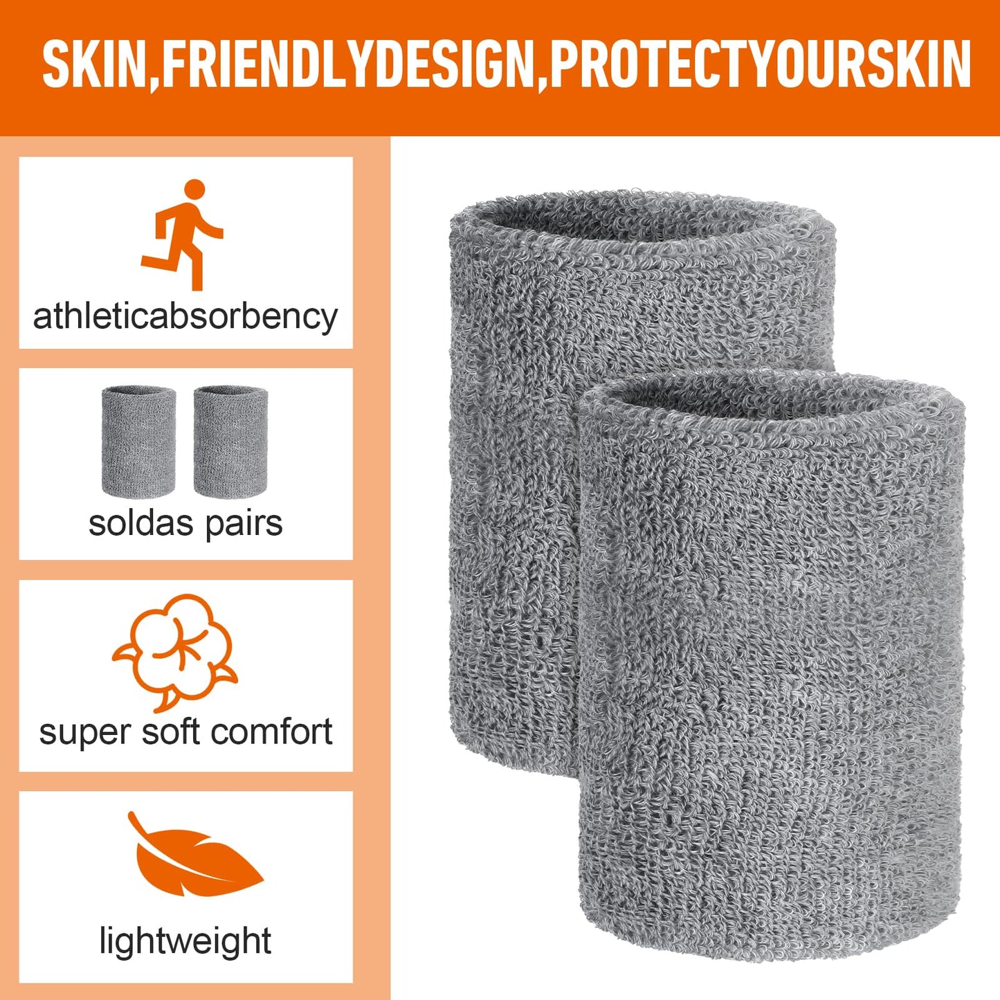 6 Pack Cotton Elastic Wrist Sweatbands for Men Women 4 Inch Gymnastics Wristbands Absorbent Breathable Sports Wristband for Tennis Running Gym Football Hiking Cycling