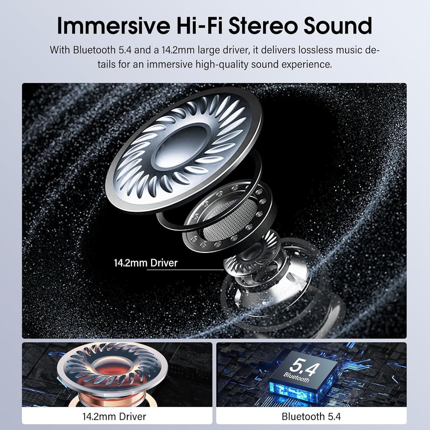 5.4 48H Mic/5 IPX7 Wireless Earbuds, Bluetooth Headphones with Multifunctional Touch Screen, Hi-Fi Stereo Ear Buds