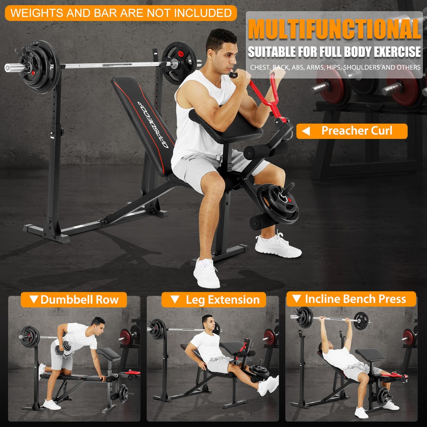 OPPSDECOR 3.0 Pro Weight Bench Set for Home Gym, ASTM-Certified 900 LBS Bench Press Set with Leg Extension, Preacher Curl Pad, Barbell Rack, J-Hooks and Safety Bar Catches for Full Body Workout