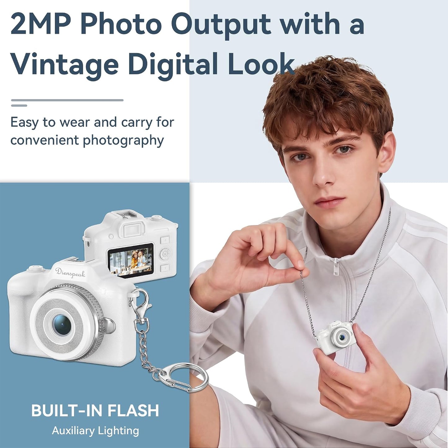 Dienspeak 32GB 1080P Tiny Digital Camera, Vintage Mini Keychain Camera for Teens & Beginners, Cute Portable Small