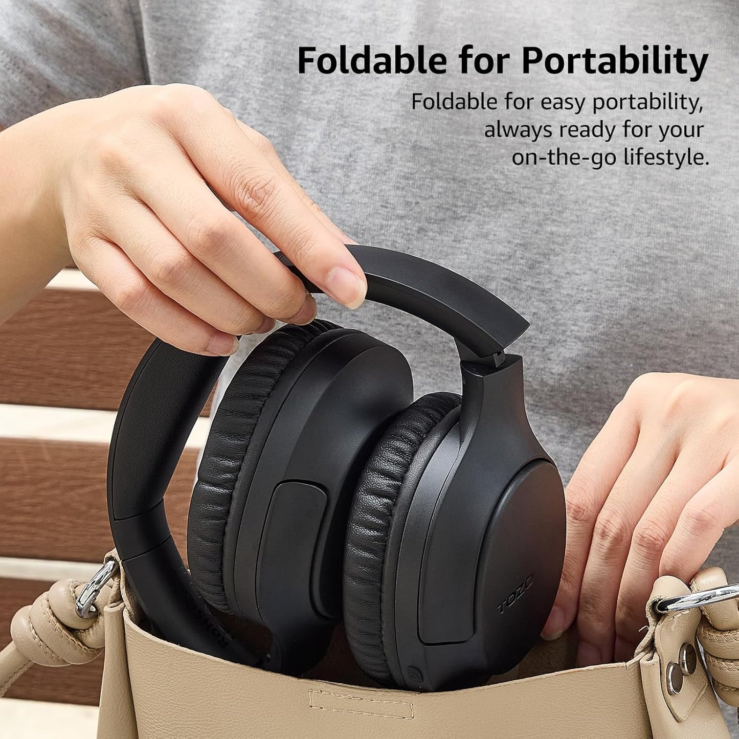 TOZO HA1 5.4 70H Headset, 32 Bluetooth Over Ear Headphones, Playtime with Mic, Foldable Wireless Deep Bass Stereo Sound