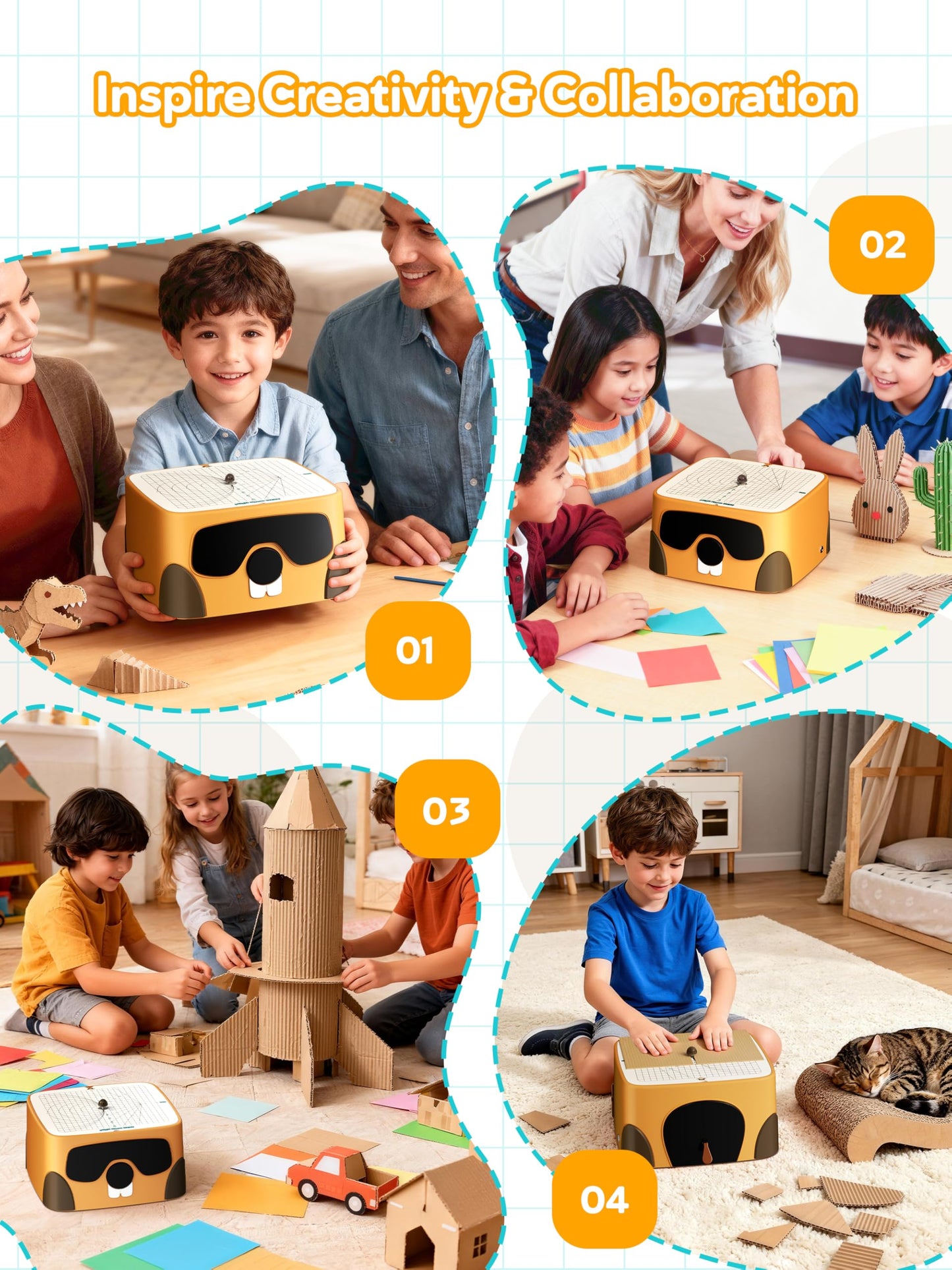 BEAVERBOT Cardboard Cutter for Kids, Safe DIY Cardboard Construction Tool Kit, Educational Craft Toy for 4+ Boys and Girls, for Creativity Projects 3D Models