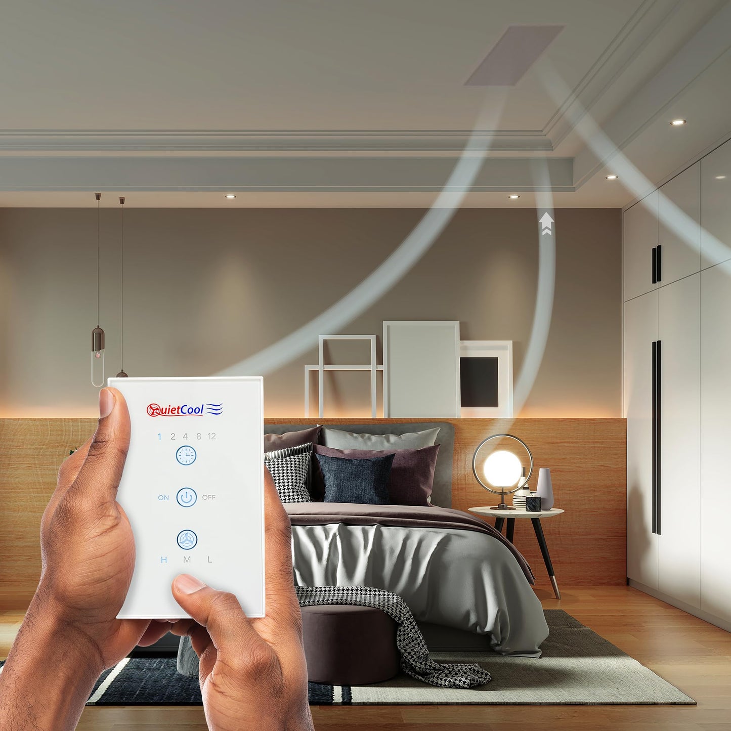 Quietcool QC CL-3100 RF Classic Advanced Whole House Fan with Wireless Control - Up to 3126 CFM - Two Speed - Covers up to 1,608 SQFT - 10 Year Warranty - Removable Grille