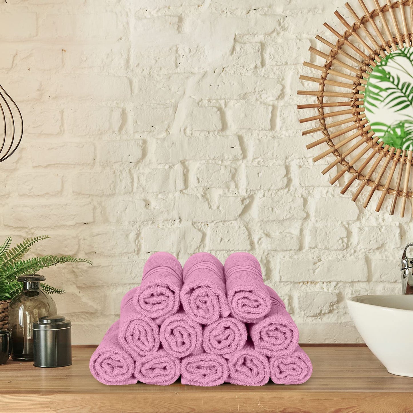 Utopia Towels 12 Pack Premium Wash Cloths Set, 12 by 12 Inches, 100% Cotton Ring Spun, Highly Absorbent and Soft Feel Washcloths for Bathroom, Spa, Gym, and Face, Pink
