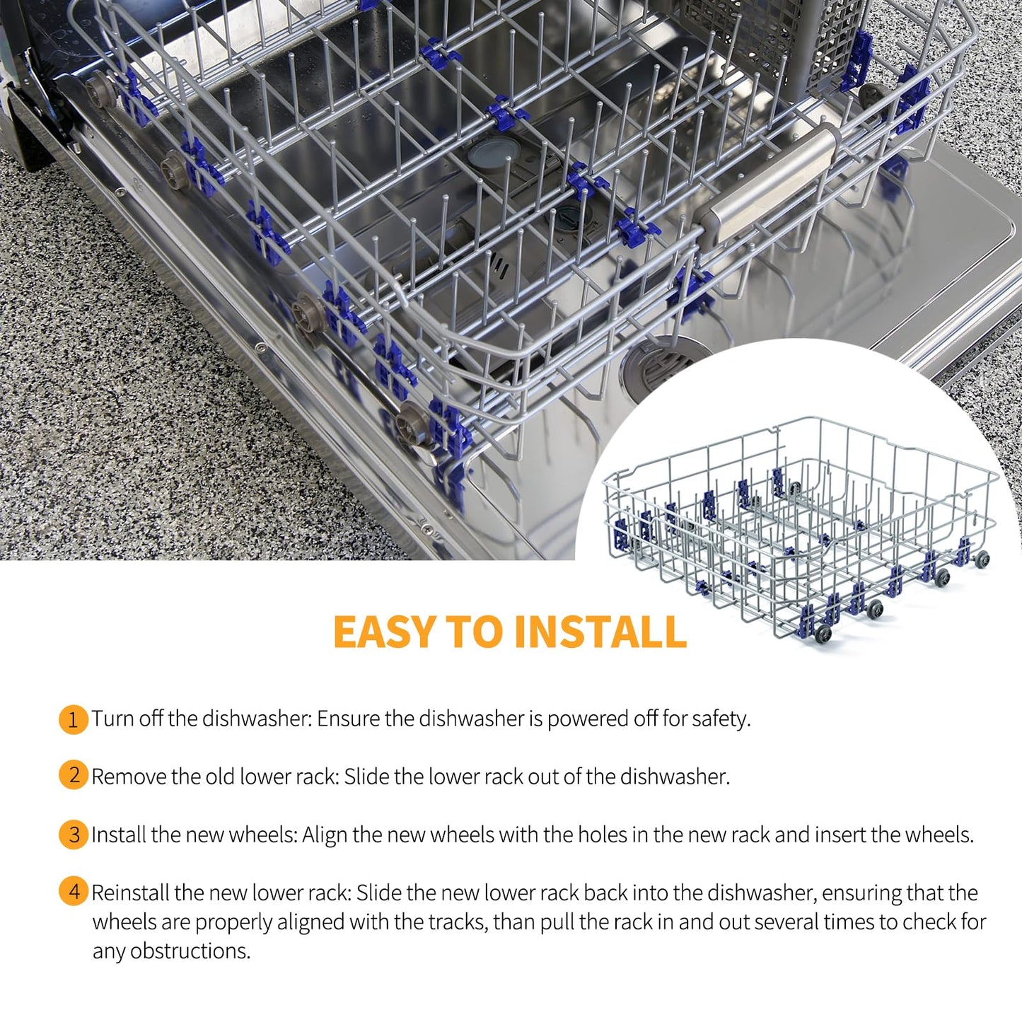 Allstare 3751DD1001J 3751DD1001C Dishwasher Lower Rack Replacement Parts for LG Dishwasher Parts Lower Dishrack LDF7774ST LDF5545ST MGR47998602 LG Bottom Dishwasher Rack Wheels Dish Washer Tray Drawer