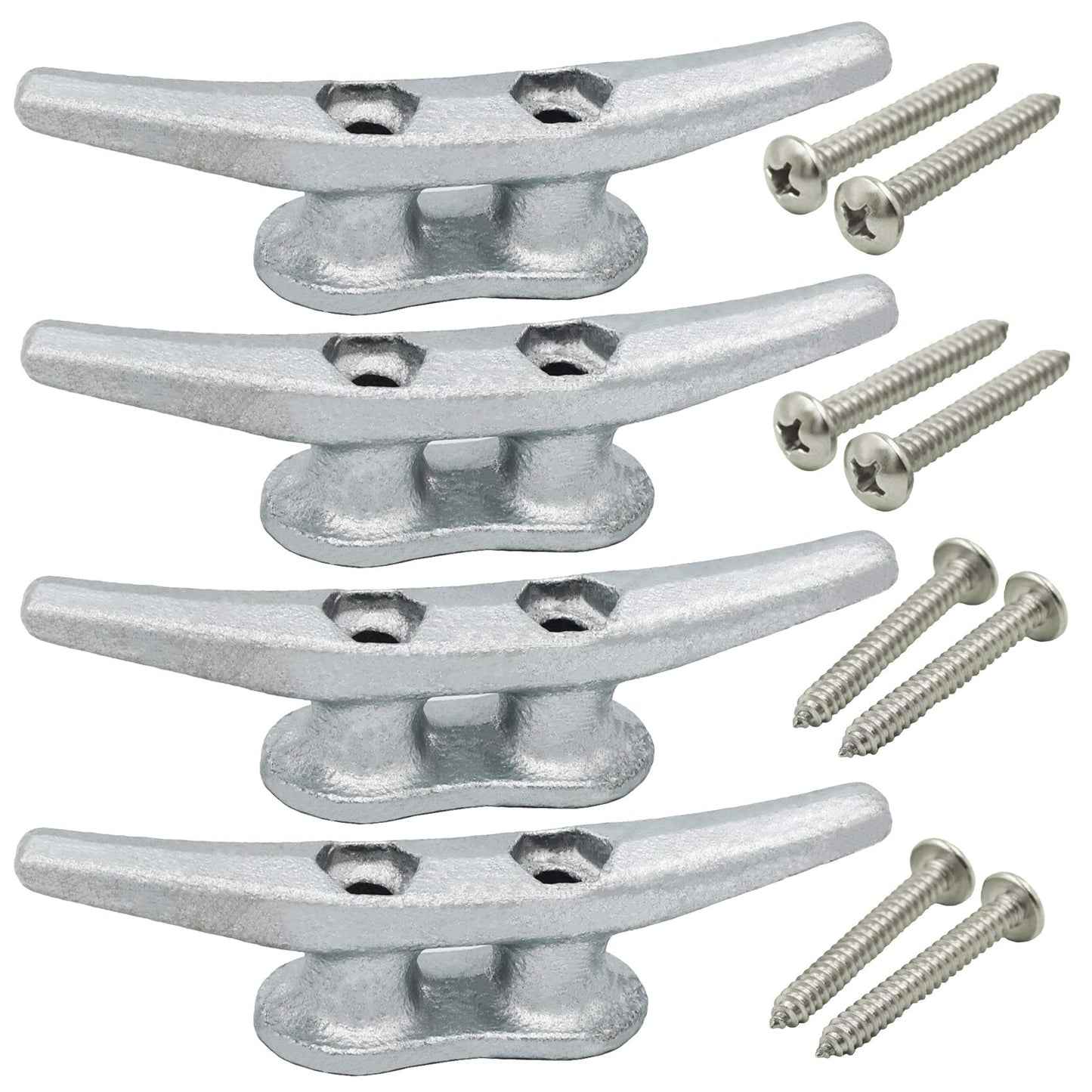 VEITHI Dock Cleat 4 inch - Hot Dipped Galvanized Boat Cleats, Rope Cleat, Boat Dock Cleats with Hardware Ideal for Small Boat,Deck,Piers for Tying up Boats,Marine Decor,Boat Tie Down Cleats (4 Pack)
