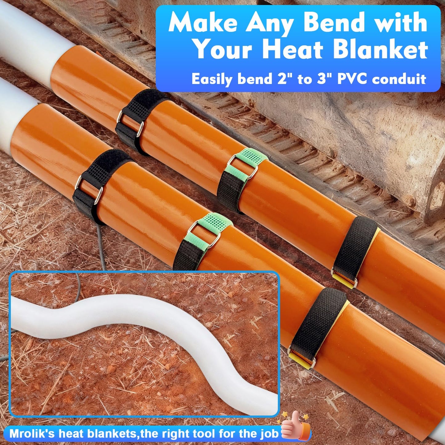 PVC Heating Blanket for Bending Pipes 2" to 3", PVC Conduit Bender 3 Minutes of Heating,Easy Bending,Newly Added Overheat Protection,High-Quality Silicone Material,Longer Service Life,120V/200W