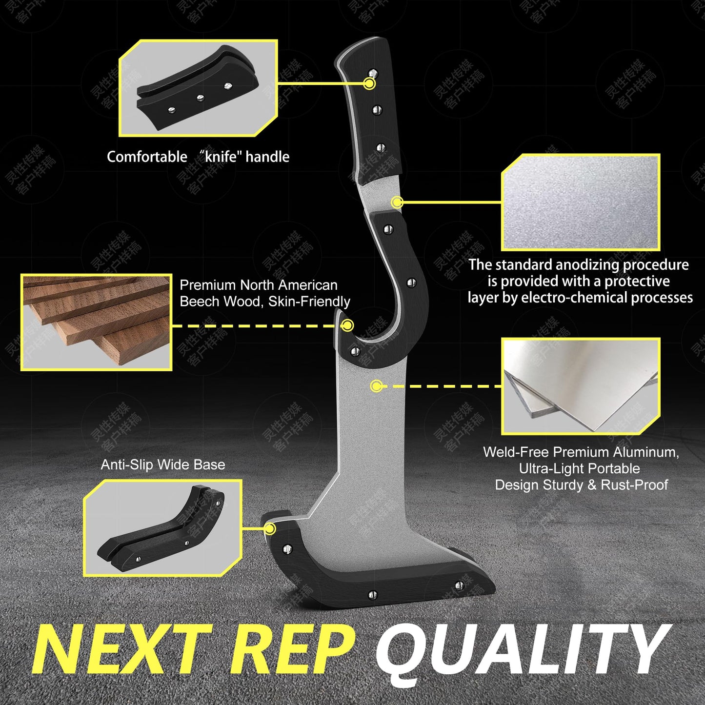 NEXTREP Deadlift Jack, Oxidized Matte Aluminum Barbell Jack with Ergonomic Painted Solid Wood Handle and Non-Slip Base, 660LB Weight Capacity (Matte Silver)