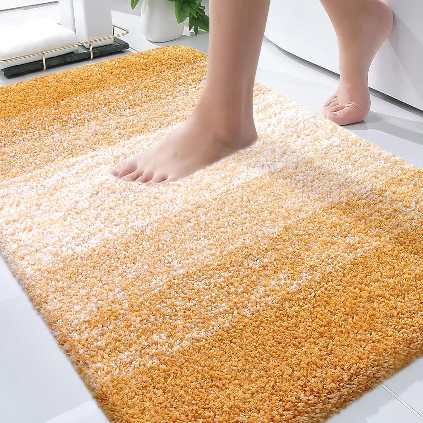 OLANLY Bathroom Rugs - Extra Soft Microfiber Bath Mat with Rubber Backing | 36x24, Quick Dry, Golden Yellow