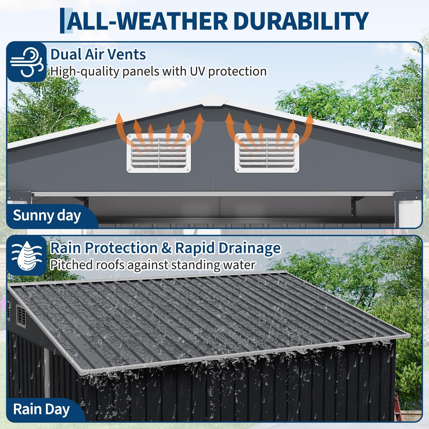Garvee 10 x 12 ft Outdoor Storage Shed, Heavy-Duty Waterproof Tool Shed Storage with Lockable Door, Vents and Updated Frame Structure, Large Metal Tool Shed for Backyard, Patio Lawn, Grey