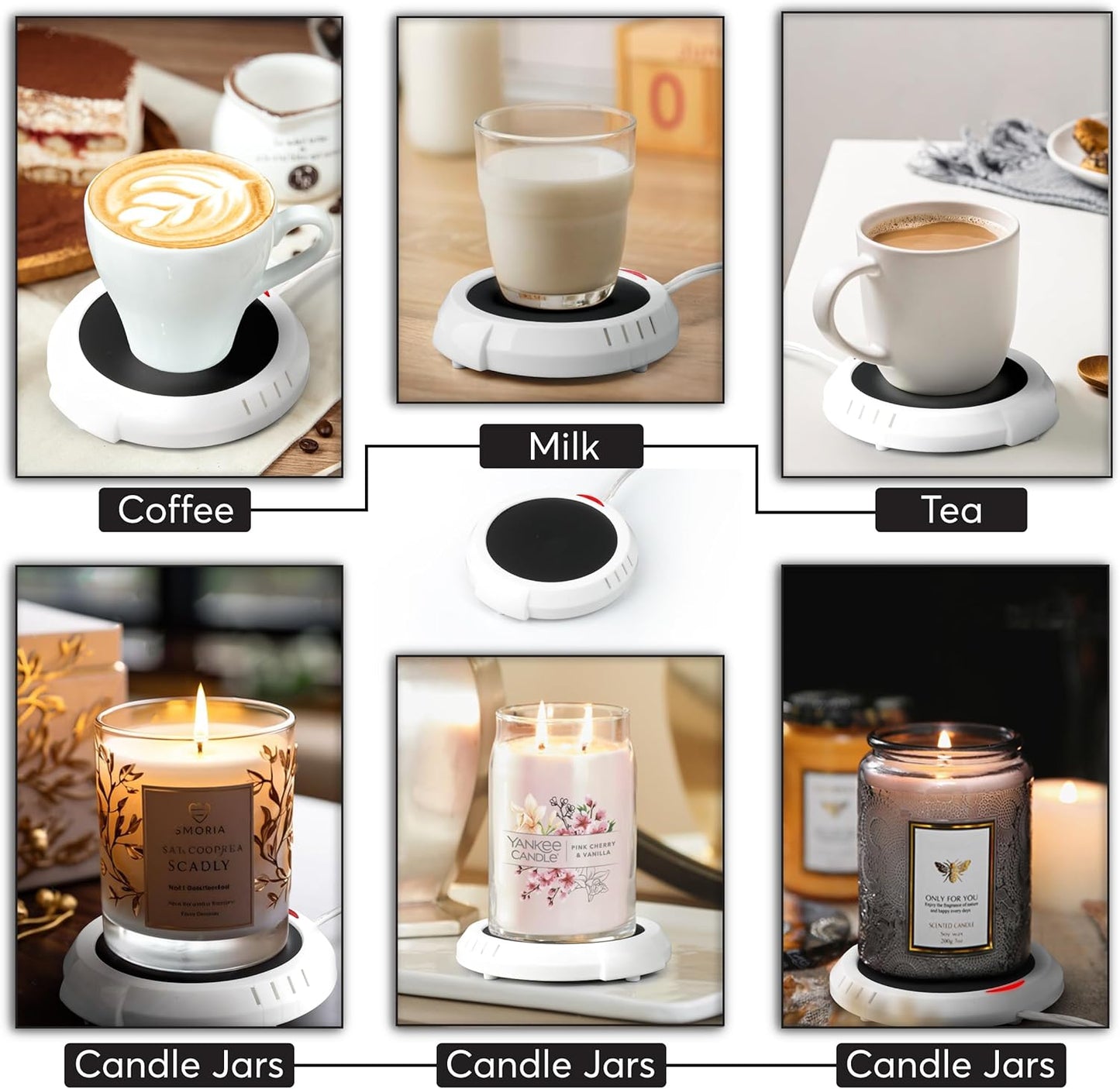 Skiennix Candle Warmer Plate - Flameless Scent Release | Versatile Mug & Jar Warmer - Black