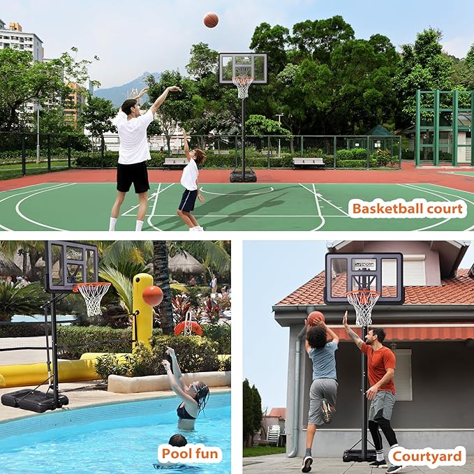 Portable Basketball Hoop Outdoor, 4.8-10FT Height Adjustable Basketball Hoop Goal System with 44/48 Inch Impact Backboard and Portable Wheels for Adults