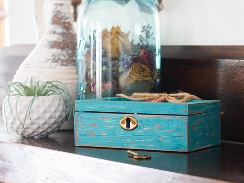 Cottage Garden Petite Locket Music Box - Distressed Teal Plays Amazing Grace