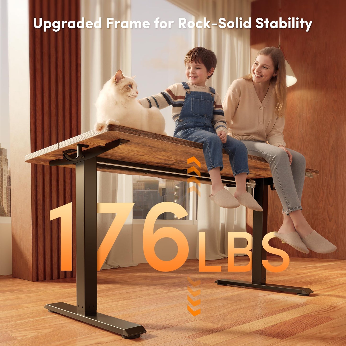 FEZIBO Standing Desk, 55 × 24 Inches Electric Height Adjustable, Sit Stand Up, Computer Office Desk with Splice Board, Black Frame/Rustic Brown TOP