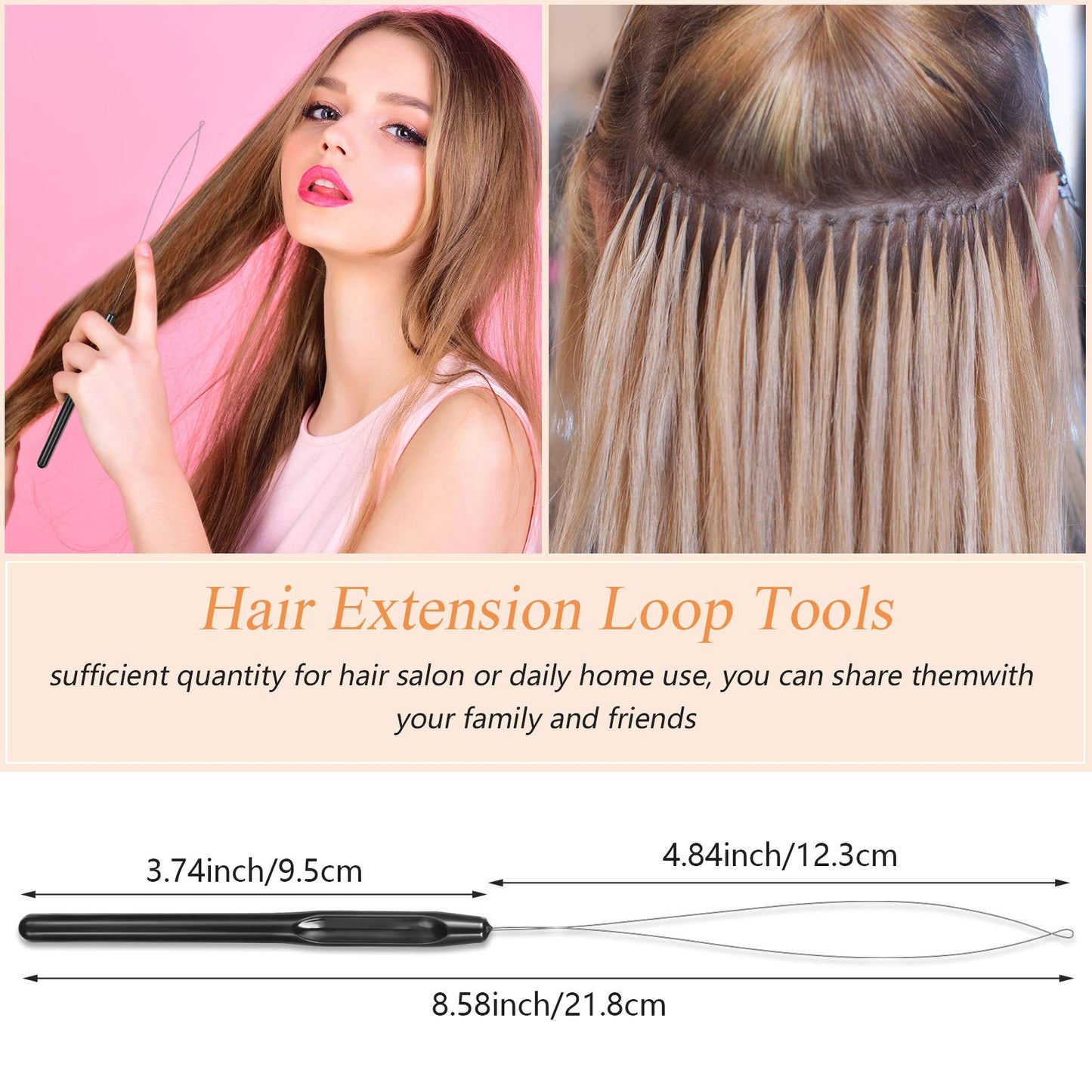Chuangdi 20 Pieces Hair Extension Loop Needle Threader Pulling Hook Needle Bead Device for Hair or Feather Extensions Supplies, DIY Hook Tool Loop Tools(Black)