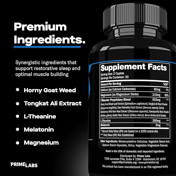 Prime Labs Night Duty - Nighttime Testosterone Booster & Sleep Support - PM Rest & Muscle Recovery Supplements - 60 Count