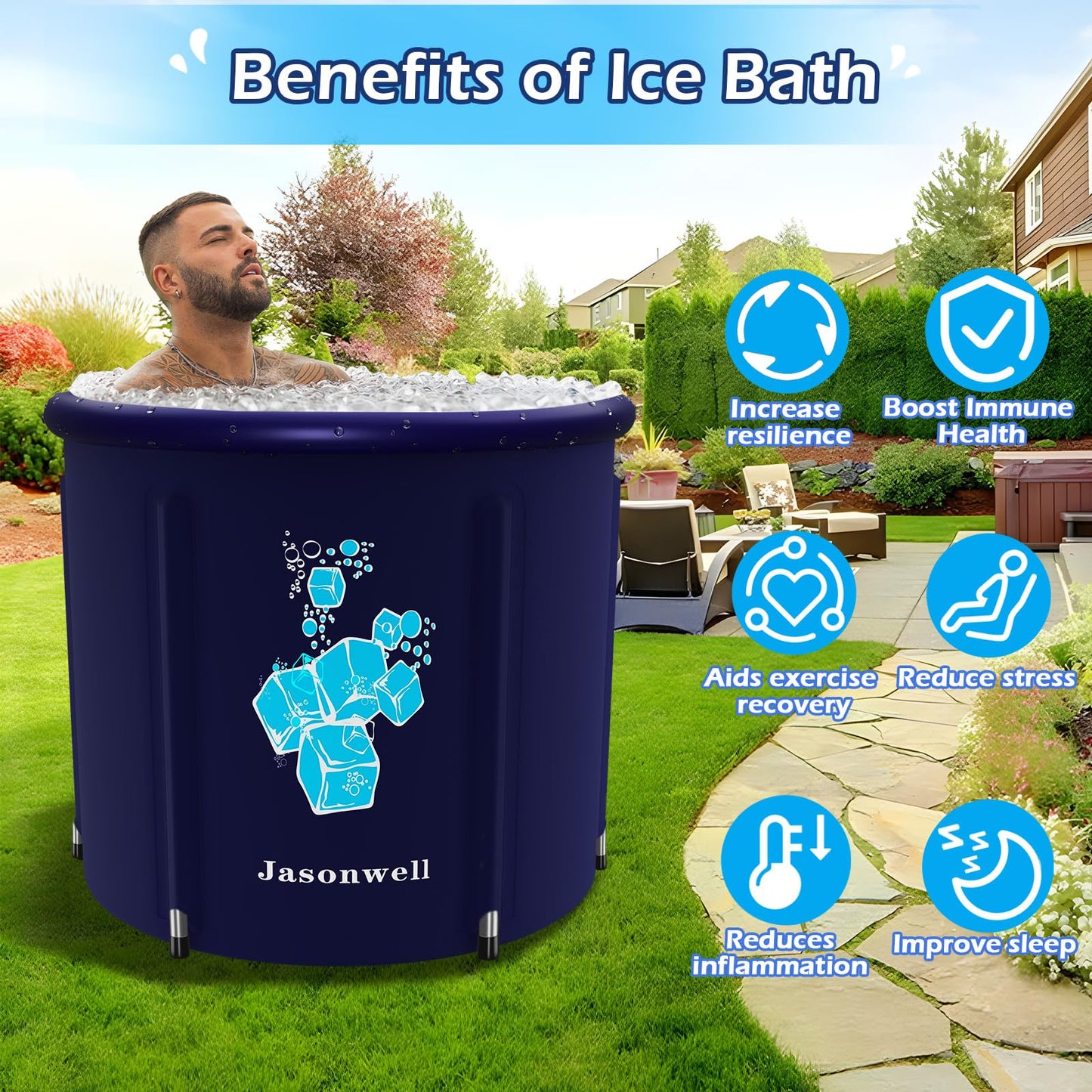Jasonwell Ice Bath Tub for Athletes - Heavy Duty Cold Water Therapy Plunge Tub Ice Pod for Recovery Portable Ice Barrel Plunge Pool for Outdoor Inflatable Hot Tub Bathtub at Home for Adults