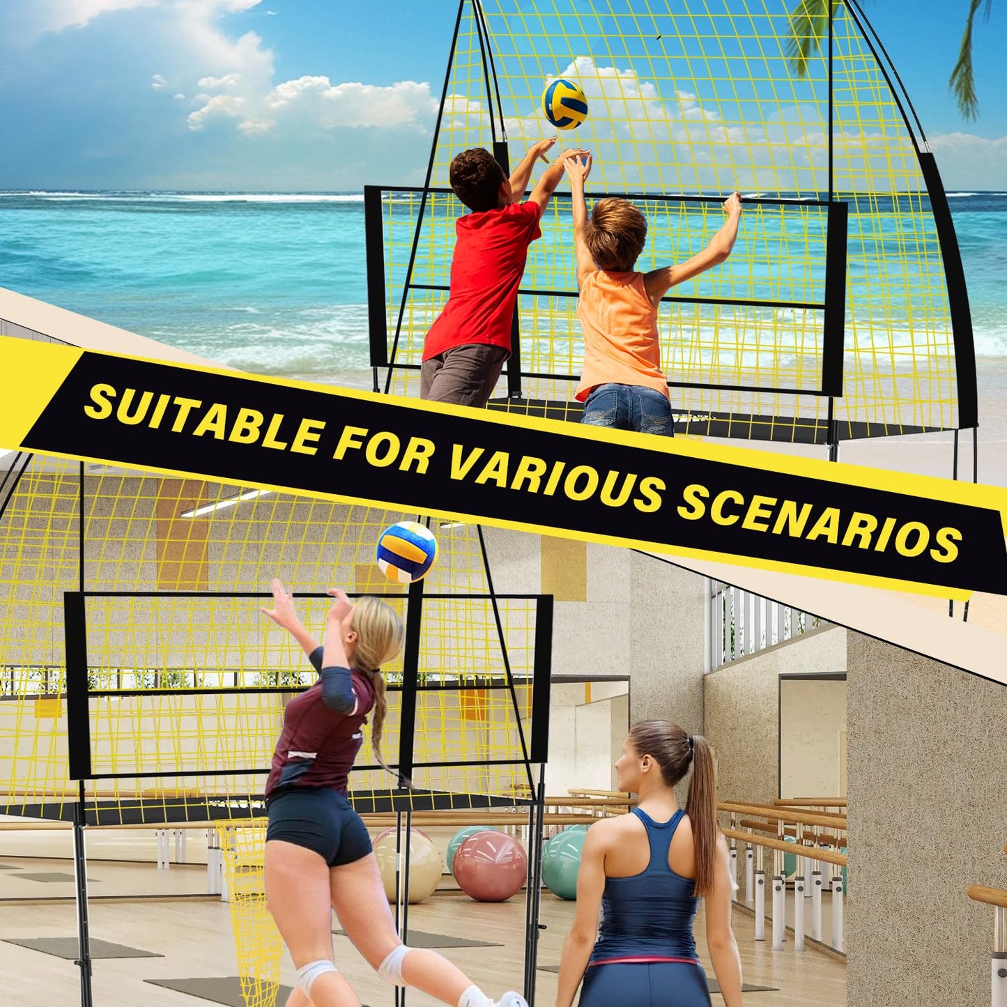 foootcu Volleyball Training Net Equipment System，Volleyball Practice Net of Adjustable Height, Good Stability, Easy Assembly & Storage, Indoor and Outdoor Use
