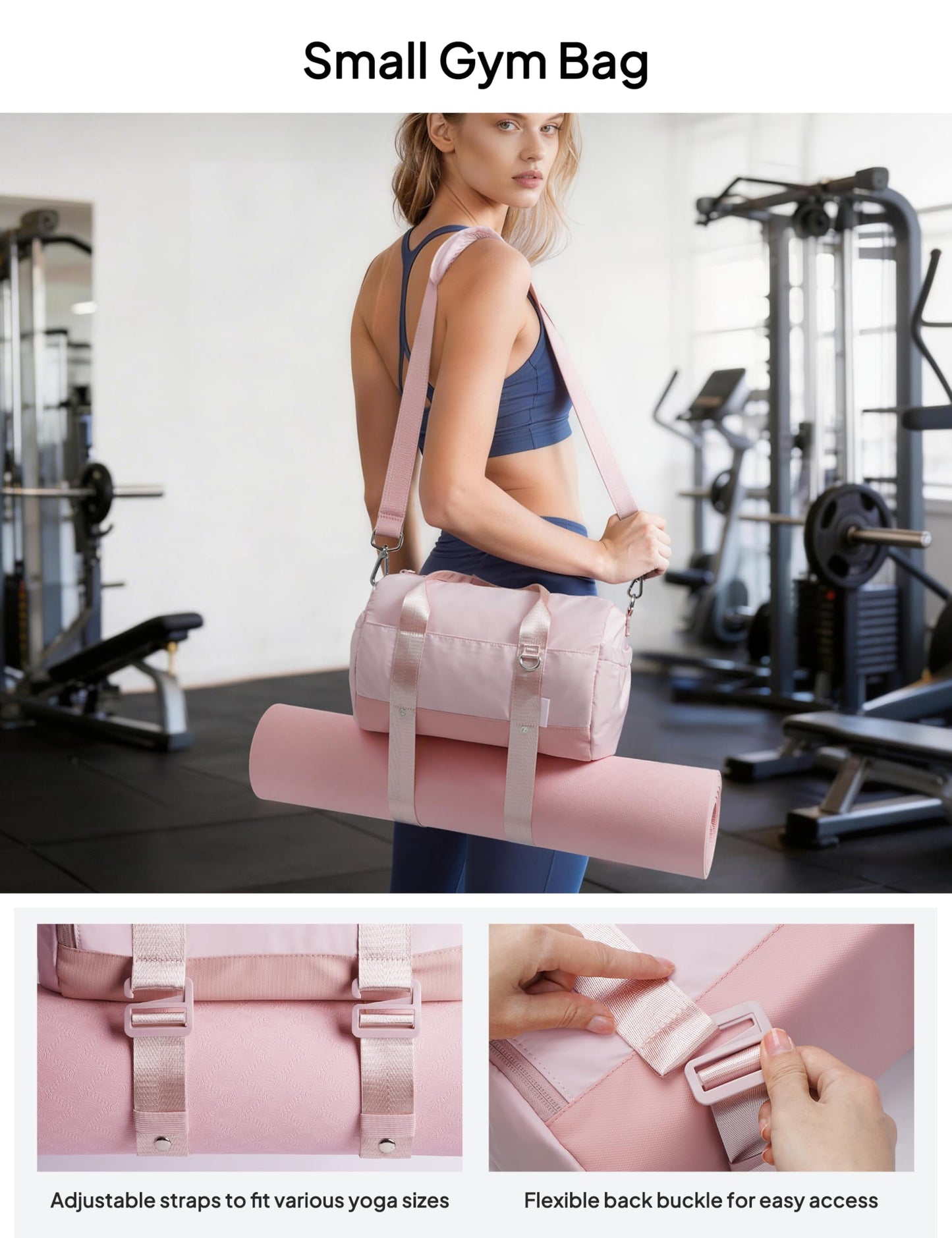 TOPEAST Small Gym Bag for Women, Mini Sports Yoga Bag with Yoga Mat Holder, Small Pink Gym Bag Overnight Weekender Duffle Handbag for Travel Dance Workout
