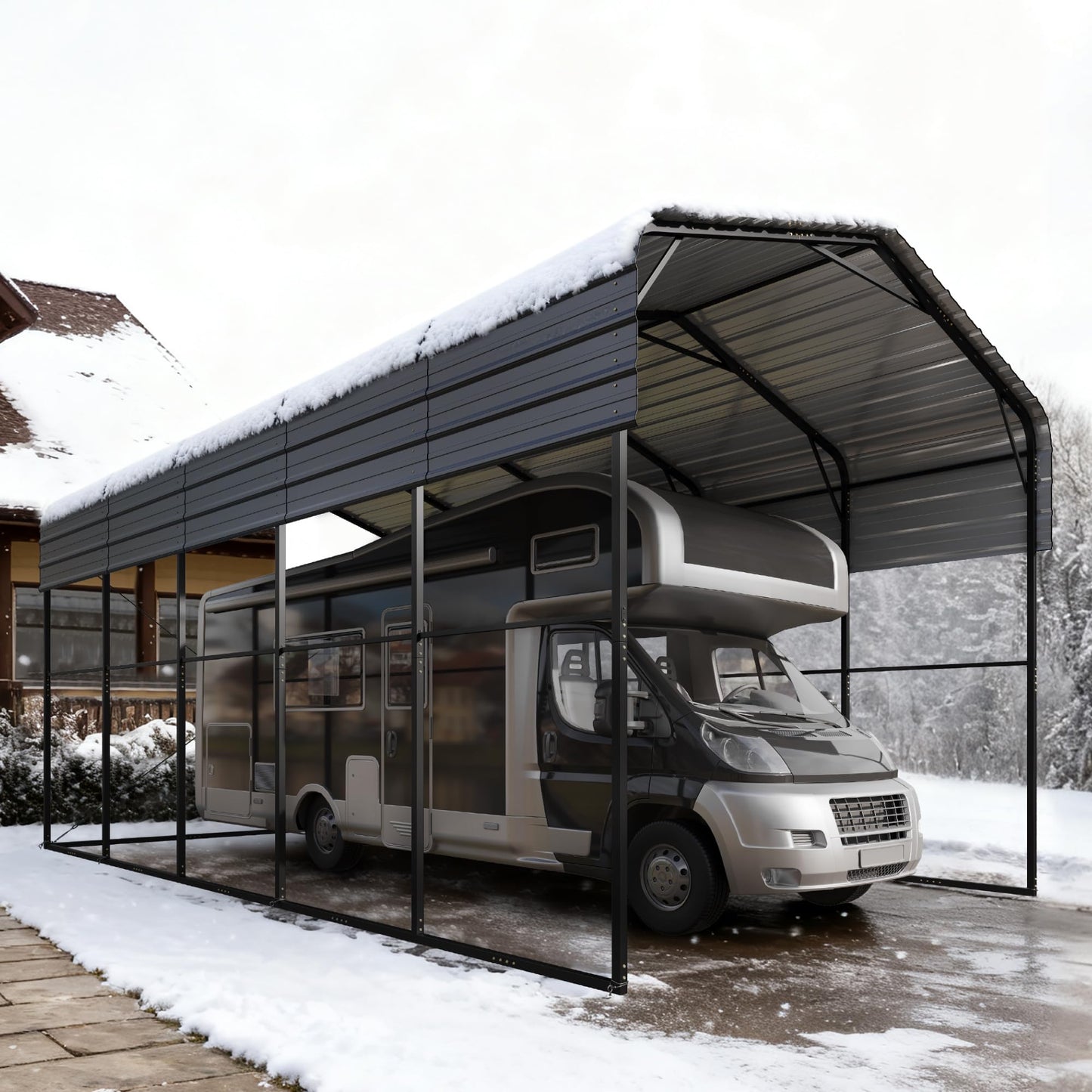 Sophia & William 14x25x13FT Heavy-Duty RV Carport Extra-Tall Shelter for Class A/B/C RVs, Trailers & More (Galvanized Steel Roof), Dark Grey