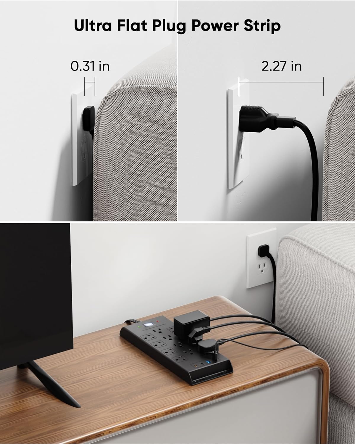 LeZone 4800J, 10Ft 12 2 2 20W Surge Protector Power Strip Long Extension Cord Flat Plug, Outlets USB C USB Ports, Wall