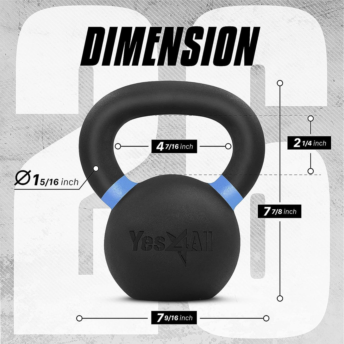 Yes4All Powder Coated Kettlebell, 26 lb Cast Iron Core Kettlebells with Non-Slip Handle & Flat Bottom for Conditioning, Heavy Duty for Strength Training - Single, Blue