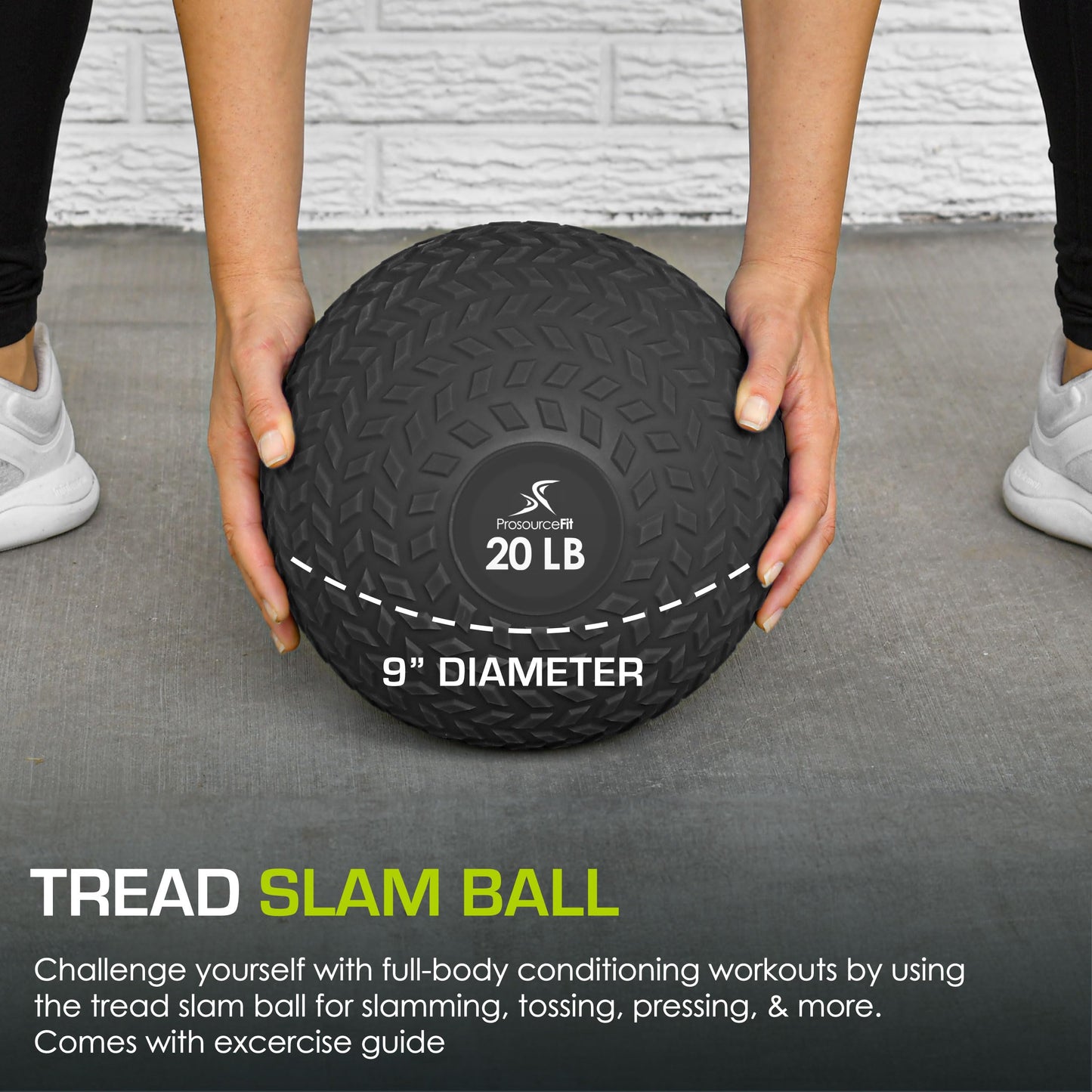 ProsourceFit Slam Medicine Ball, Tread Textured Grip Dead Weight Balls for Strength and Conditioning Exercises, Cardio and Core Workouts, 20lb, Black