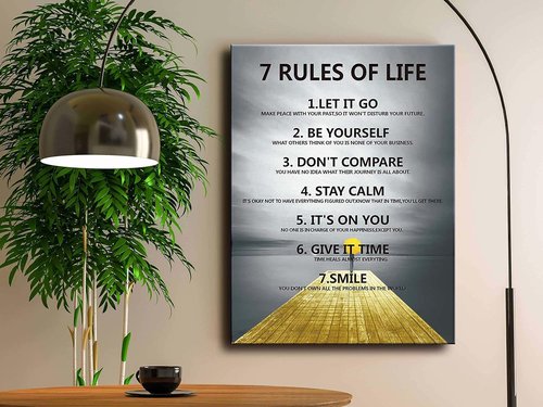 7 Rules of Life Canvas Wall Art - Motivational Inspirational Decor for Classroom & Home | A-253