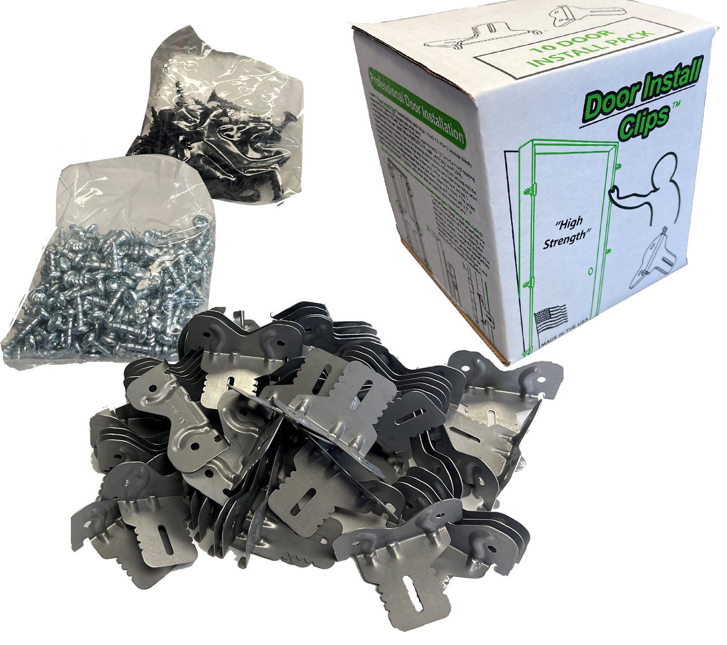 Strongest Door Install Kit - Quick-Hang Bulk | Door Install Clips™ | Patented Strength Gussets