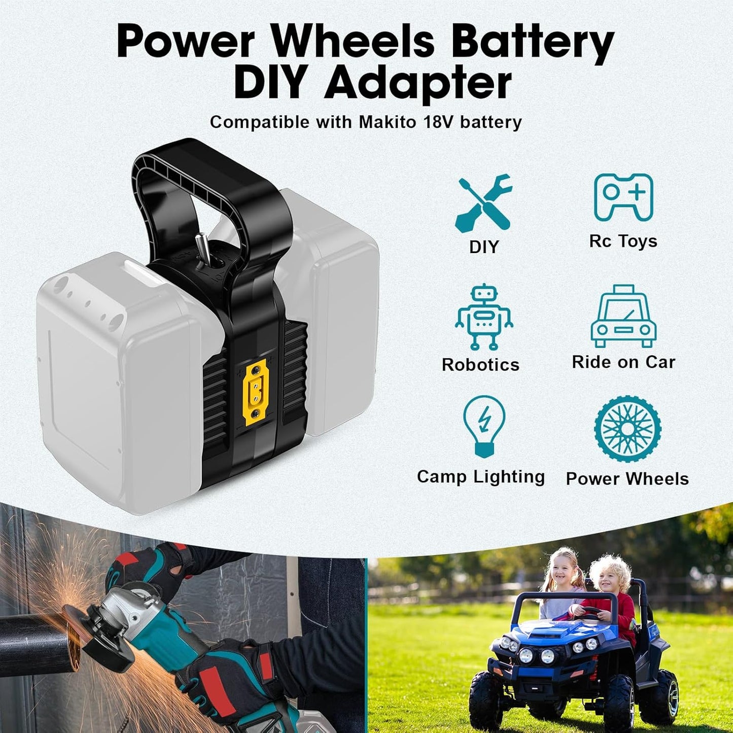 YNDZ 2 1 2Packs 18V Terminals,14AWG in Power Wheel Battery Adapter,for for Makita Battery Dual Voltage Output