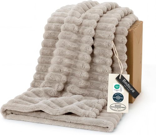 Bedsure GentleSoft Twin Blanket - Cozy Fleece Throw for Women & Girls, Beige, 60x80 Inches