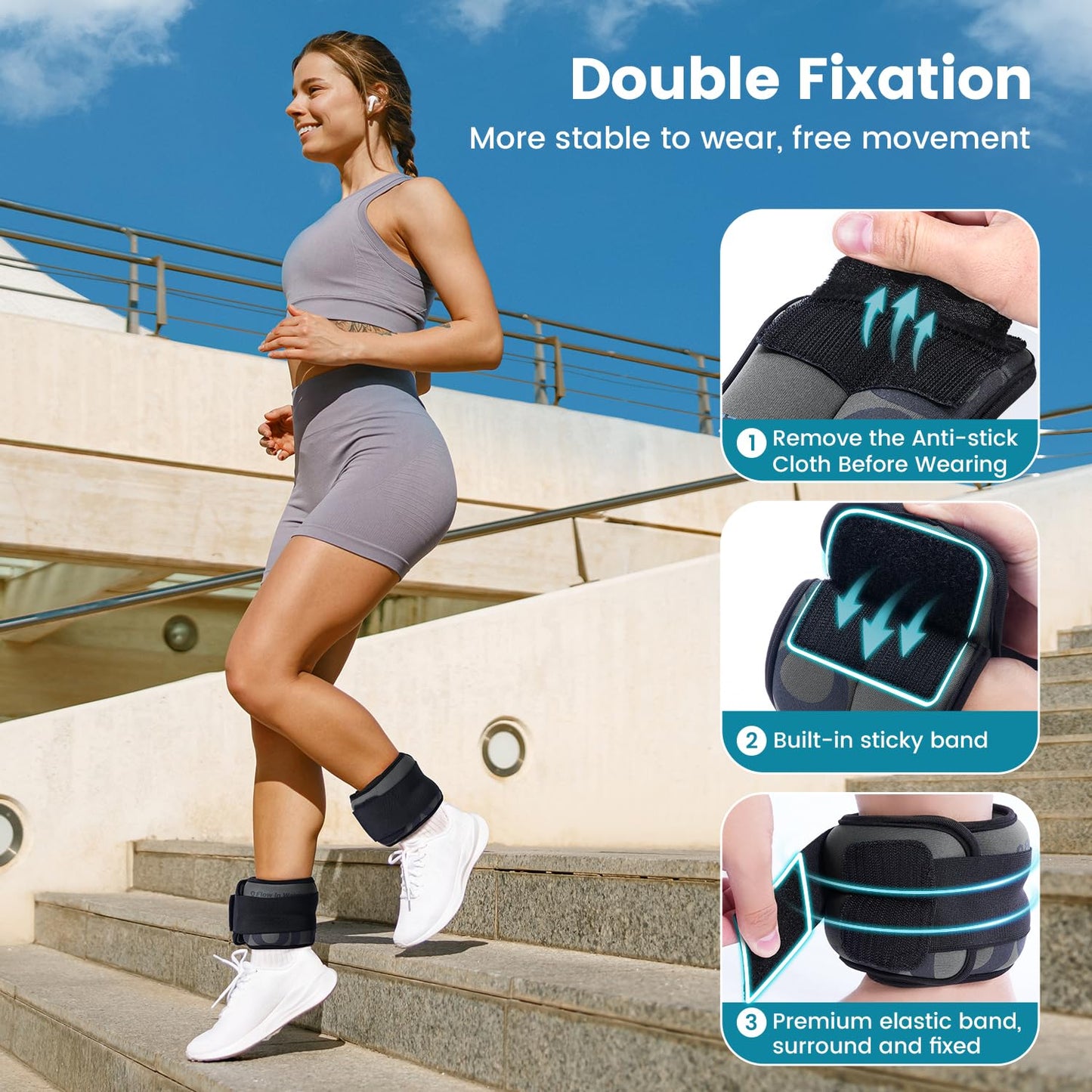 Sportneer Ankle Weights for Men Women Strength Training, 4/10 lbs Pair Leg Weights Set Comfortable and Soft Perfect for Dancing Running Walking Fitness Workout, 2lbs x 2, Gray