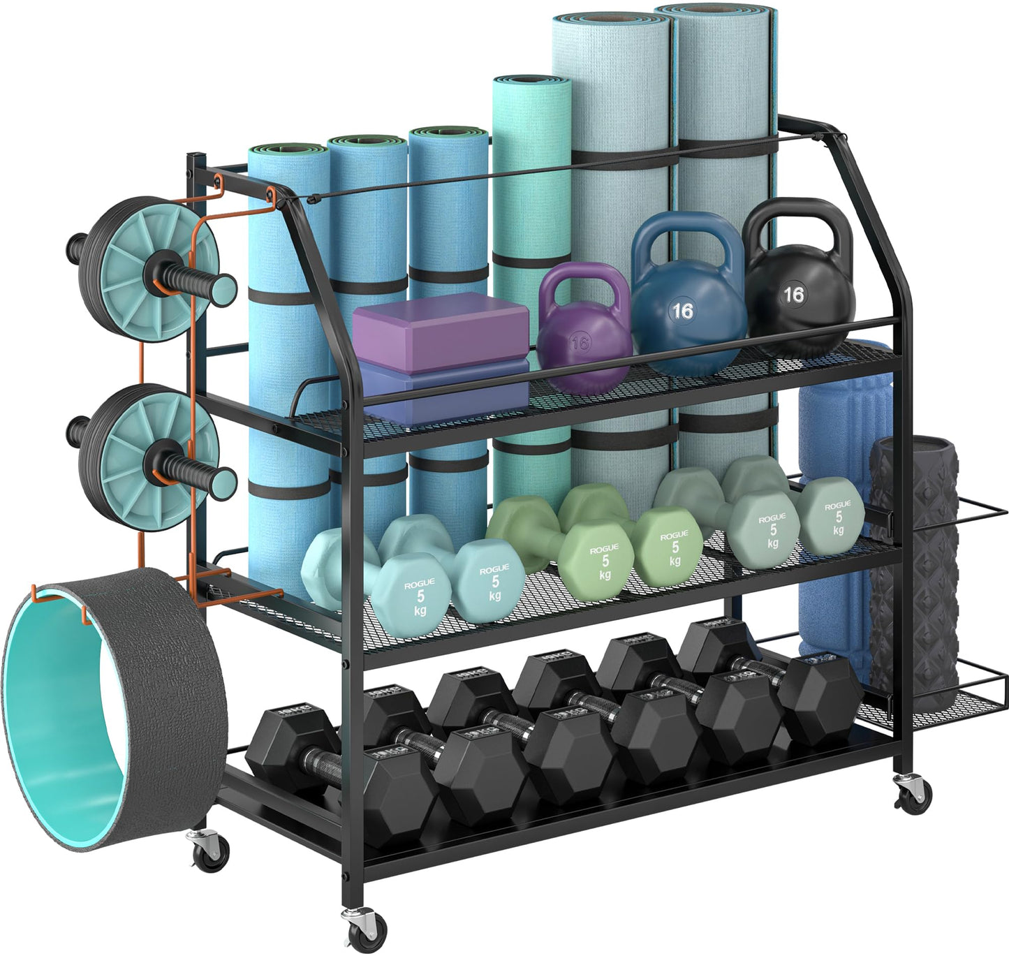 Staransun Staransun Weight Rack for Dumbbells - Widened Home Gym Storage Rack - Dumbbell Rack with 4 Flexible Wheels and Unique Storage on Both Sides