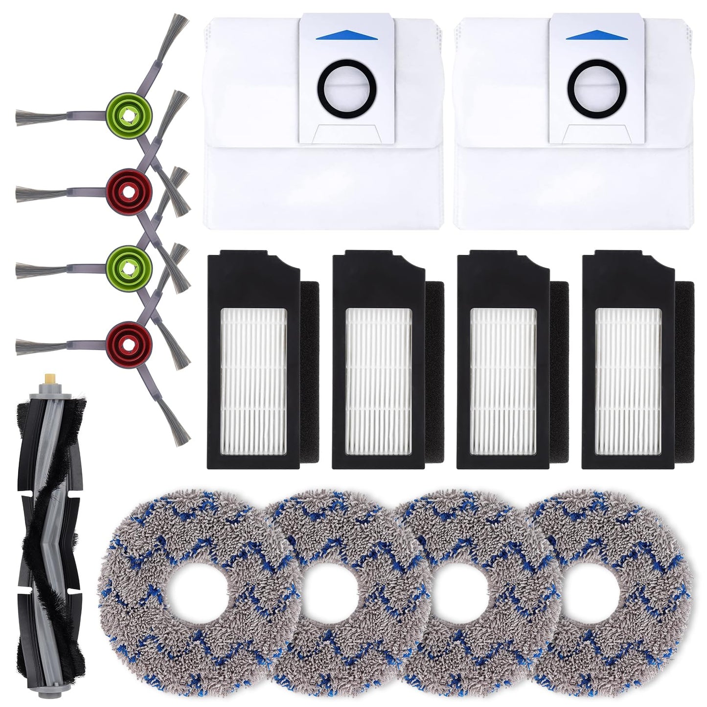Replacement Parts for ECOVACS DEEBOT X1 OMNI Turbo T10 T20 Omni T20/T20 Max/T20 Pro Robot Vacuum Cleaner - Spare Accessories Kit Include 1 Main Brush 4 Side Brushes 4 Filter 4 Mop Pads 2 Dust bag