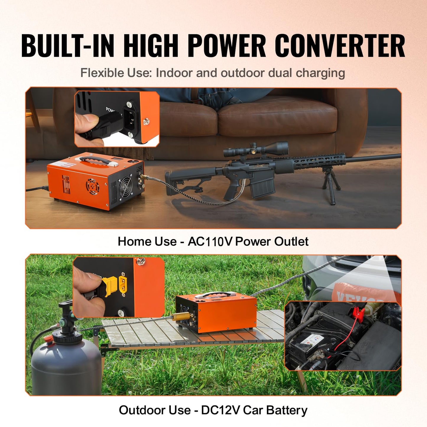 PCP Air Compressor 4500Psi/30Mpa, 300W Oil-Free Fast Fill Pump with Auto Shut-Off, Dual Power 12V DC & 110V AC, Built-in Fan, Portable Air Pump Paintball, Air Rifle, Airguns HPA Tanks
