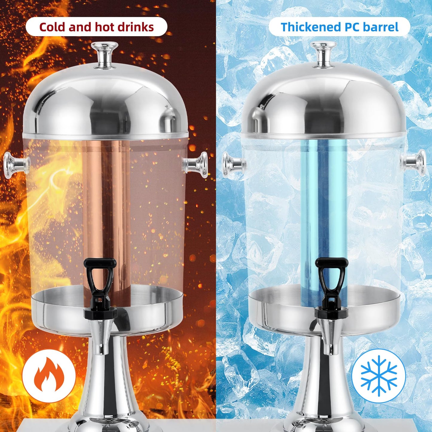 Commercial-Grade Drink Dispenser, Stainless Steel Beverage Dispenser with Ice Core, Stand & Spigot for Catering Events & Weddings