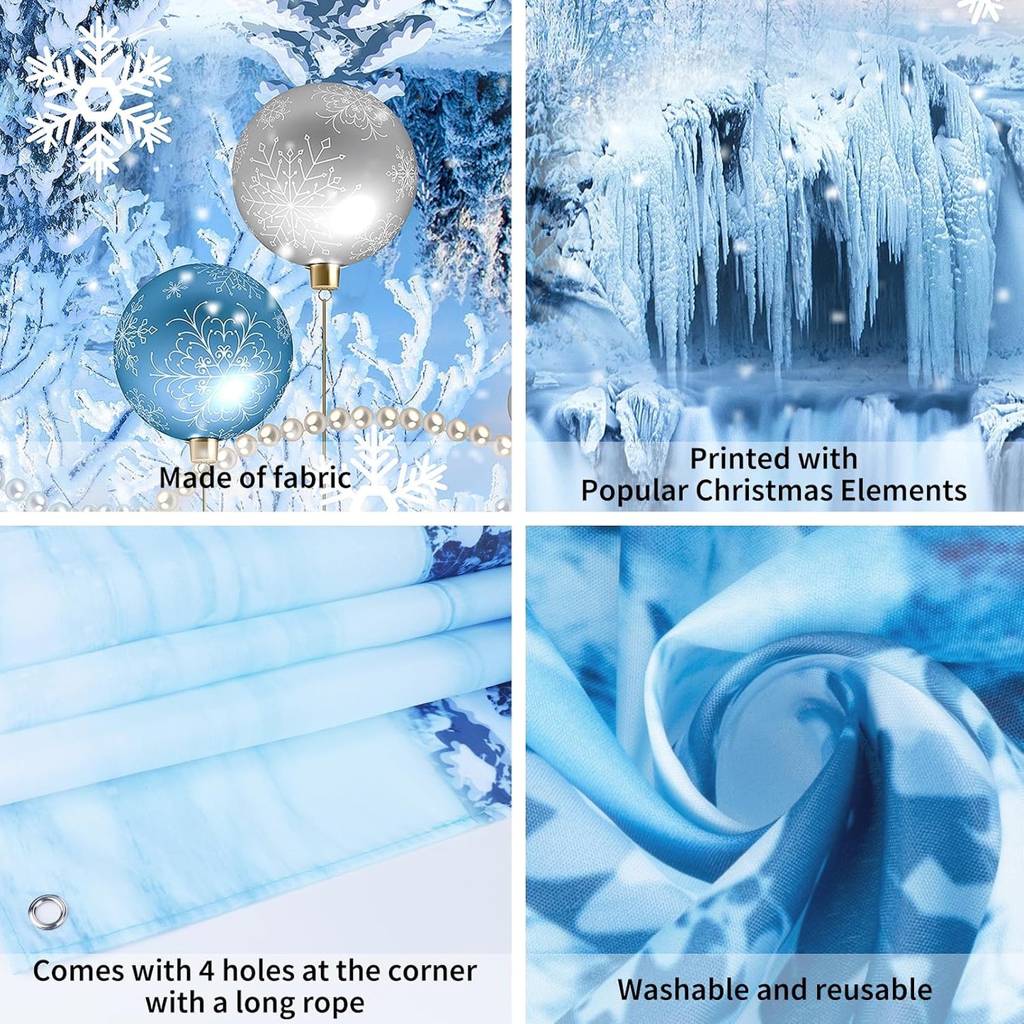 DUAIAI Frozen Winter Christmas Backdrop, Birthday Party Decorations Crystal Pendant Ice and Snow White World Wonderland
